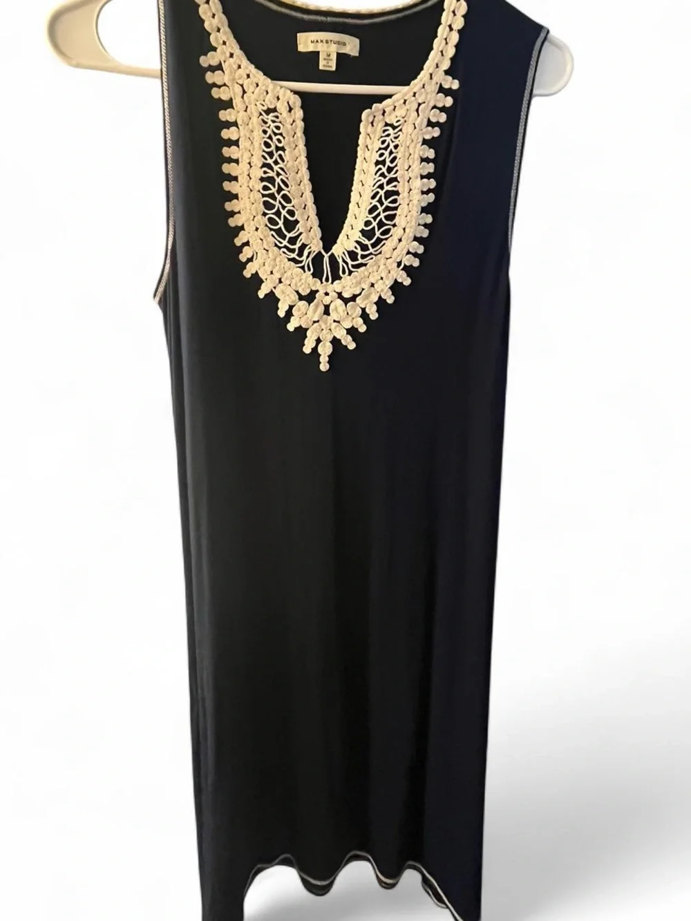 Max Studio Navy Dress with Cream Crochet Trim - Picture 2 of 4